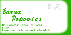 barna popovics business card